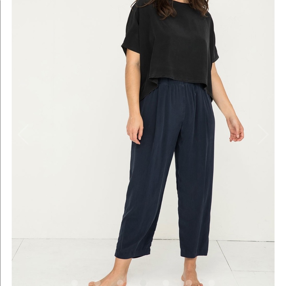 ES navy silk crepe Andy trousers (brand new)